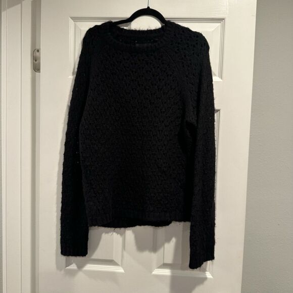Nili Lotan Sweater Womens L Oversized Drop Stitch (minor flaw) Black Silk Alpaca - Picture 1 of 6